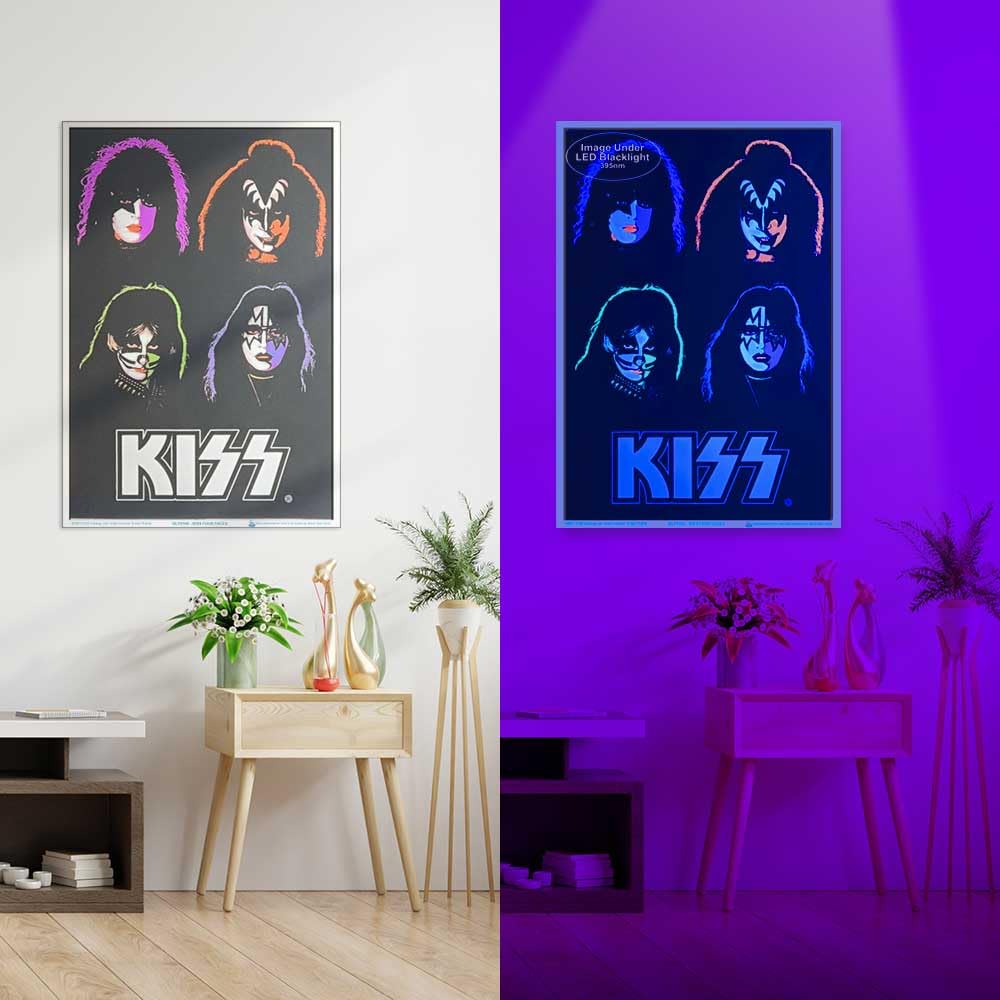 KISS - Four Faces - Officially Licensed, Authentic Blacklight